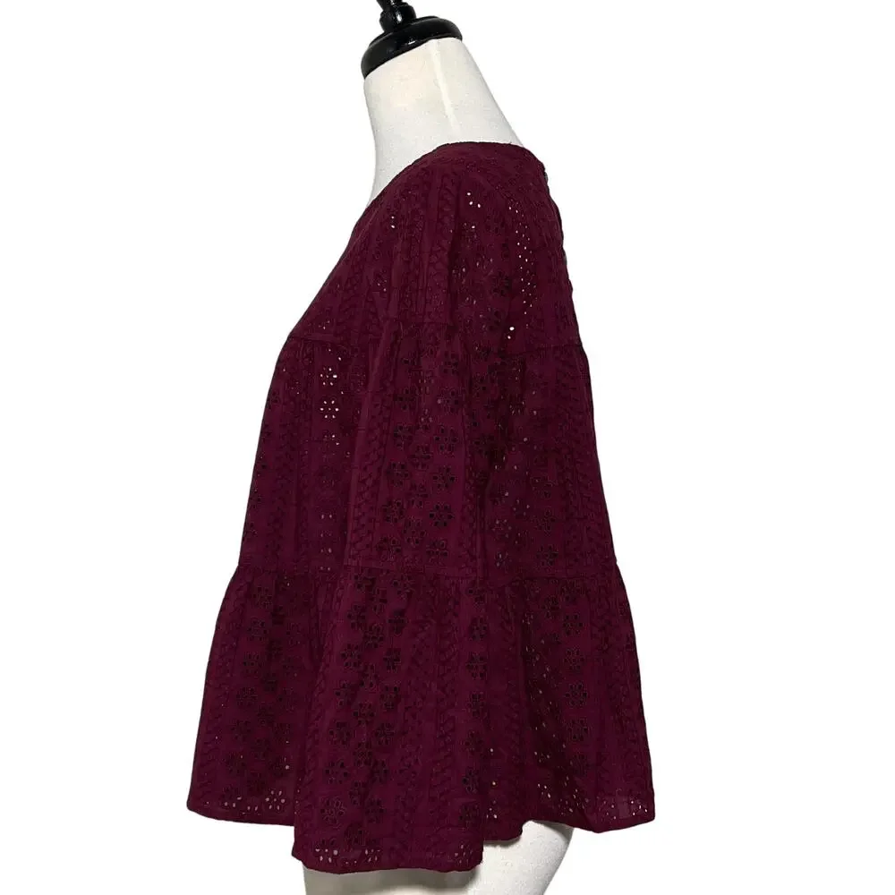 Madewell SZ M Eyelet Pattern Blouse Top